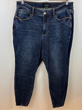 Judy Blue Skinny Fit Dark Wash Jeans 14W Raw Hem Stretch Cotton Denim